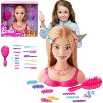 Zestaw Barbie Barbi Głowa Włosy Do Stylizacji Czesania Blond + Akcesoria