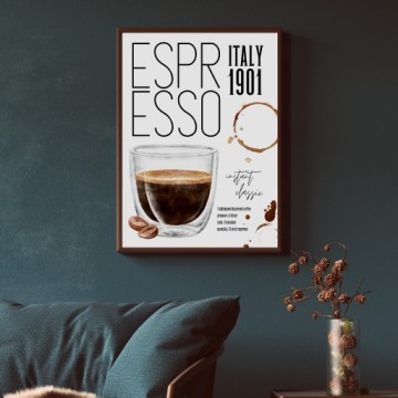 СОВРЕМЕННЫЕ КАРТИНЫ ДЛЯ ГОСТИНОЙ КУХНИ ЭСПРЕССО КОФЕ НАСТЕННЫЙ ПОСТЕР 30X40 A3