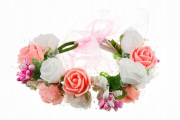 WIANEK KOMUNIJNY NA GŁOWE WIANUSZEK KWIATY RÓŻE BRANSOLETKA DO KOMUNII