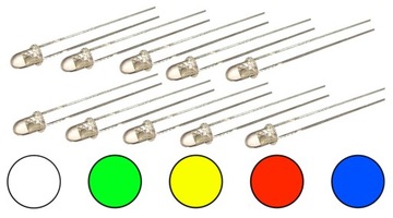 DIODA 3MM LED 12V PODŚWIETELNIE 10 SZTUK KOLORY