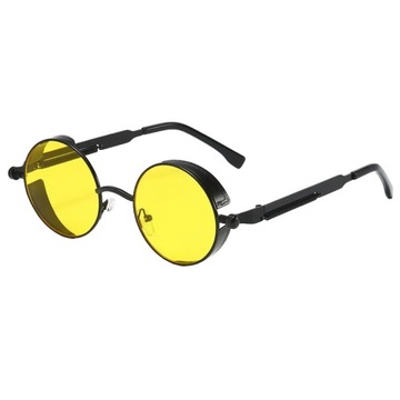 Okulary przeciwsłoneczne Steampunk UV400 retro okrągłe Zółte