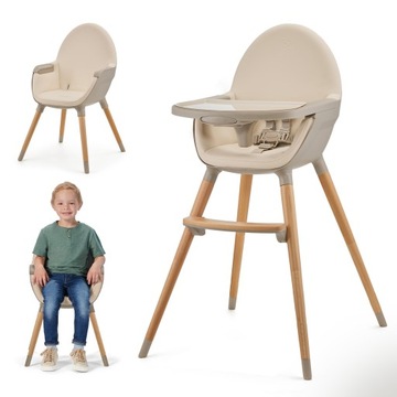 Drewniane Krzesełko do karmienia Fotelik 2w1 FINI 2 Kinderkraft Beżowy