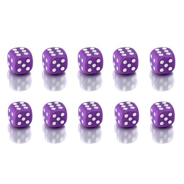 ZESTAW 10 KOSTEK K6 RPG KOŚĆ SZEŚCIOŚCIENNA FIOLETOWA 1,6 CM