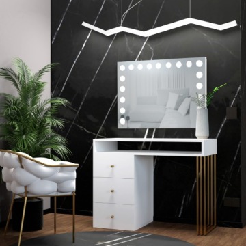 ТЮРОМЫЙ СТОЛИК ЗЕРКАЛО ДЛЯ МАКИЯЖА KLARA 100 СМ СО СВЕТОДИОДНОЙ ПОДСВЕТКОЙ БЕЛОЕ ЗОЛОТО