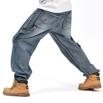 Мужские мешковатые джинсы в стиле хип-хоп, синие брюки-карго с несколькими карманами