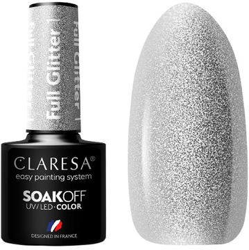 LAKIER HYBRYDOWY FULL GLITTER 1 CLARESA Srebrne drobinki Srebro