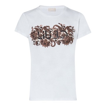 LIU JO - T-shirt z nadrukiem Paisley i cyrkoniami biały M