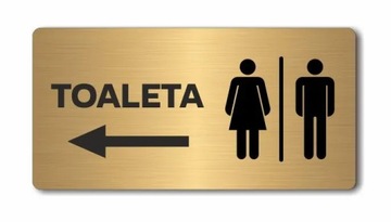 TOALETA strzałka w lewo | Tabliczka informacyjna, nierdzewna ZŁOTA | UV