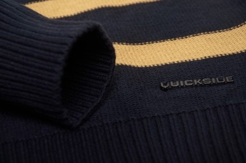 Quickside sweter męski bawełna paski żółty granat