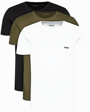 Koszulka męska T shirt HUGO BOSS 3pack 3pak 3 szt biała czarna khaki 3 szt