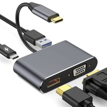 КОНЦЕНТР USB-C АДАПТЕР HDMI 4k VGA USB 3.0 PD