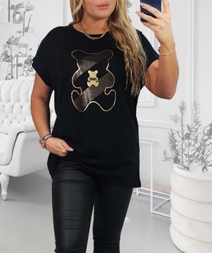 BLUZKA KOSZULKA T-SHIRT NADRUK ZŁOTY MIŚ TEDDY BEAR BAWEŁNA 4XL, XXXL 48