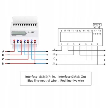 Счетчик электроэнергии, 3-фазный, 4-проводной, 7-контактный ЖК-дисплей