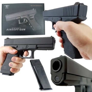 METALOWY TWARDY PISTOLET NA KULKI GLOCK IMITACJA BRONI + 800 KULEK GRATIS