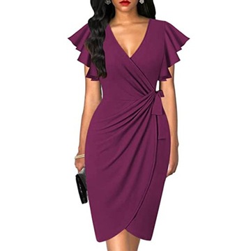 Women's Deep V-neck ruffle sleeve pleated