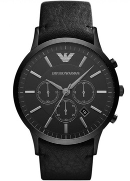 Zegarek Męski Emporio Armani Renato AR2461 Czarny pasek skórzany Data + BOX