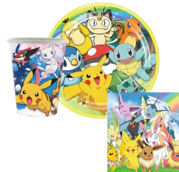 NOWOŚĆ POKEMON ZESTAW URODZINOWY TALERZYKI KUBKI SERWETKI