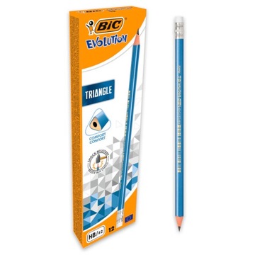 BIC EVOLUTION TRIANGLE ZESTAW OŁÓWEK HB Z GUMKĄ WYTRZYMAŁY SZKOLNY x12