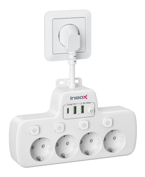 Rozdzielacz Listwa Wielofunkcyjna 4xAC 3xUSB 16A 4000W Ineox LZW-4UW Biały