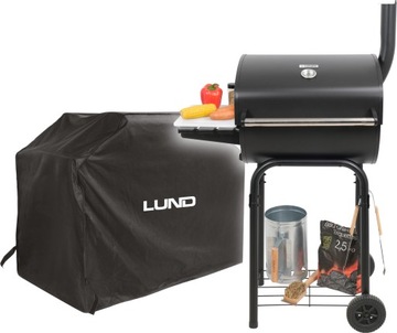 DUŻY GRILL WĘGLOWY Z POKROWCEM POKRYWA Z TERMOMETREM RUSZT 47x34CM LUND