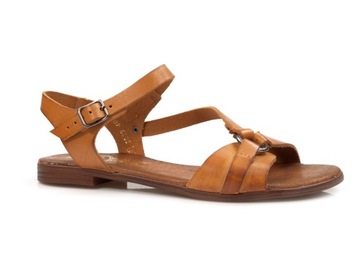 Brązowe sandały damskie Lemar płaskie Skórzane rzymianki sandałki Komfort