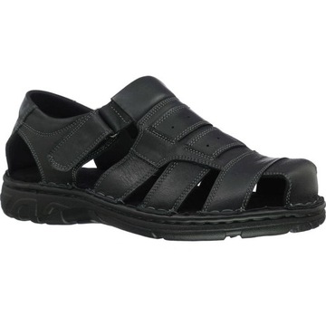 Skórzane sandały męskie zabudowane czarne komfortowe półbuty letnie ROZ. 45