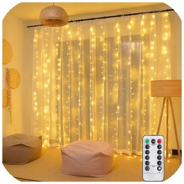 Lampy LED Lampki Zasłona 100 3x1m Ciepłe białe