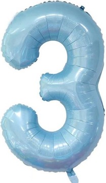 BALON FOLIOWY CYFRA 3 BŁĘKITNA DUŻA 100 cm