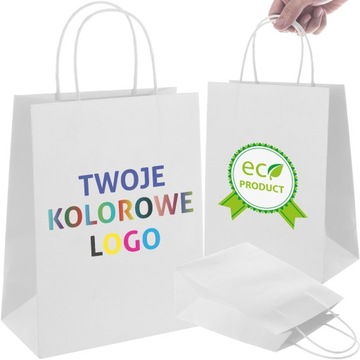 TORBY PAPIEROWE BIAŁA A4 240/100/320 100 SZT TOREBKI EKO NA PREZENT + NADRU