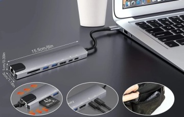 USB-концентратор USB-C HDMI SD-разветвитель Адаптер RJ45 для кабеля MACBOOK 8in1