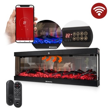KOMINEK ELEKTRYCZNY DO ZABUDOWY Z PILOTEM + WIFI 1800W 91,4cm