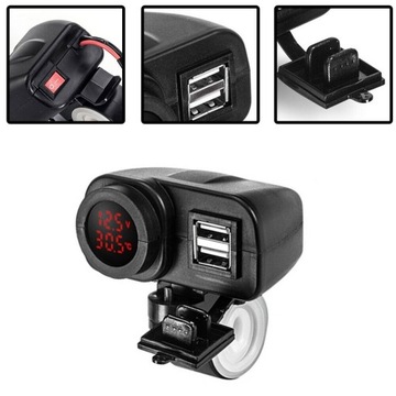 ЗАРЯДНОЕ УСТРОЙСТВО ДЛЯ МОТОЦИКЛА 2x USB ВОЛЬТМЕТР ТЕРМОМЕТР