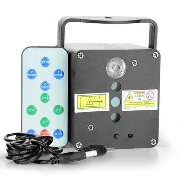 RGB-лазер со светодиодным световым эффектом, аккумуляторная батарея, пульт дистанционного управления.