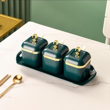 Коробочка для специй Современная баночка для специй Фарфоровая сахарница Три банки Зеленая