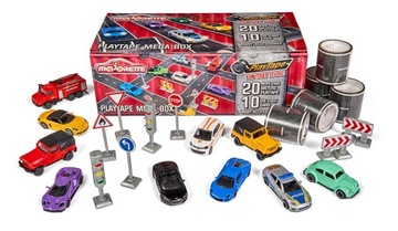 Zestaw 10 pojazdów aut Majorette PLAYTAPE MEGA BOX akcesoria drogowe
