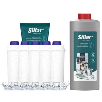 Sillar: 5x filtr do wody do Delonghi Eletta + odkamieniacz do ekspresu 1l