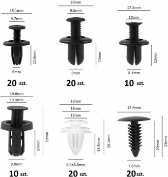 ZEST CLIPS PINS АВТОМОБИЛЬНЫЕ ЗАЖИМЫ СЪЕМНИКИ ДЛЯ СНЯТИЯ ОБИВКИ 105 шт.