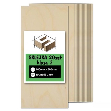 SKLEJKA DESKA 3mm FORMATKA DO LASERA CNC GRAWER 300x100mm 50 SZT KLASA 2