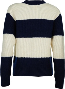 H&M Ciepły Efektowny Kobiecy Kremowy Granatowy Sweter Paski Wełna XS 34
