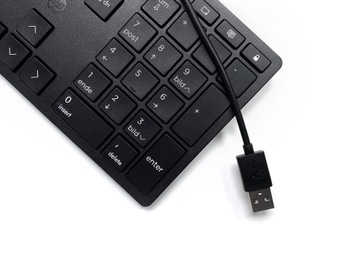 Серия HP PRO | Тихая офисная USB-клавиатура 1,8 м | ЧЕРНЫЙ ТОНКИЙ, РЕГУЛИРУЕМЫЙ