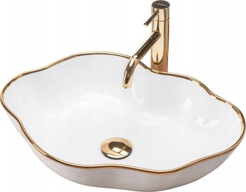 Umywalka Ceramiczna Nablatowa Pearl Gold Edge REA