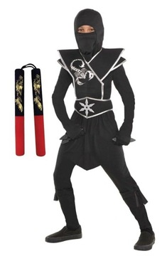 Strój BLACK NINJA SKORPION TORS I MIĘŚNIE 110/122 + NUNCHAKU