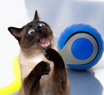 БЕГУЩИЙ МЯЧ ДЛЯ КОШКИ СО СВЕТОДИОДНОЙ ВИБРАЦИЕЙ PETGRAVITY USB ИГРУШКА С ПЕРЬЯМИ