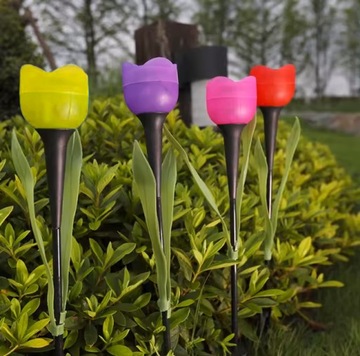 Солнечная садовая лампа, светодиод, датчик сумерек, разноцветные тюльпаны