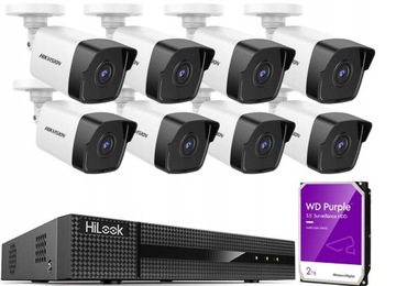 Monitoring Zewnętrzny IP 8 Kamer 4Mp PoE Hikvision Rejestrator HiLook 2TB