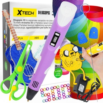 DŁUGOPIS 3D PEN 2 DRUKARKA 3D GEN 2023 ZESTAW +500M WKŁAD FIOLETOWY