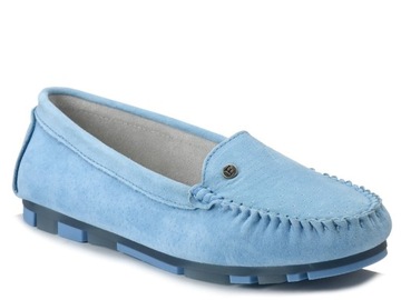 Mokasyny damskie skórzane buty niebieskie zamszowe Filippo DP2037 38