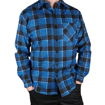 Koszula męska flanelowa robocza 100% BAWEŁNA koszula niebieska w KRATĘ -3XL