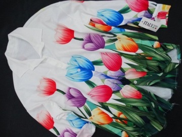 Włoska koszula w kwiaty malowane TULIPANY oversize