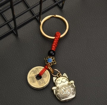 Брелок для ключей Maneki Japanese Happiness Cat из латуни